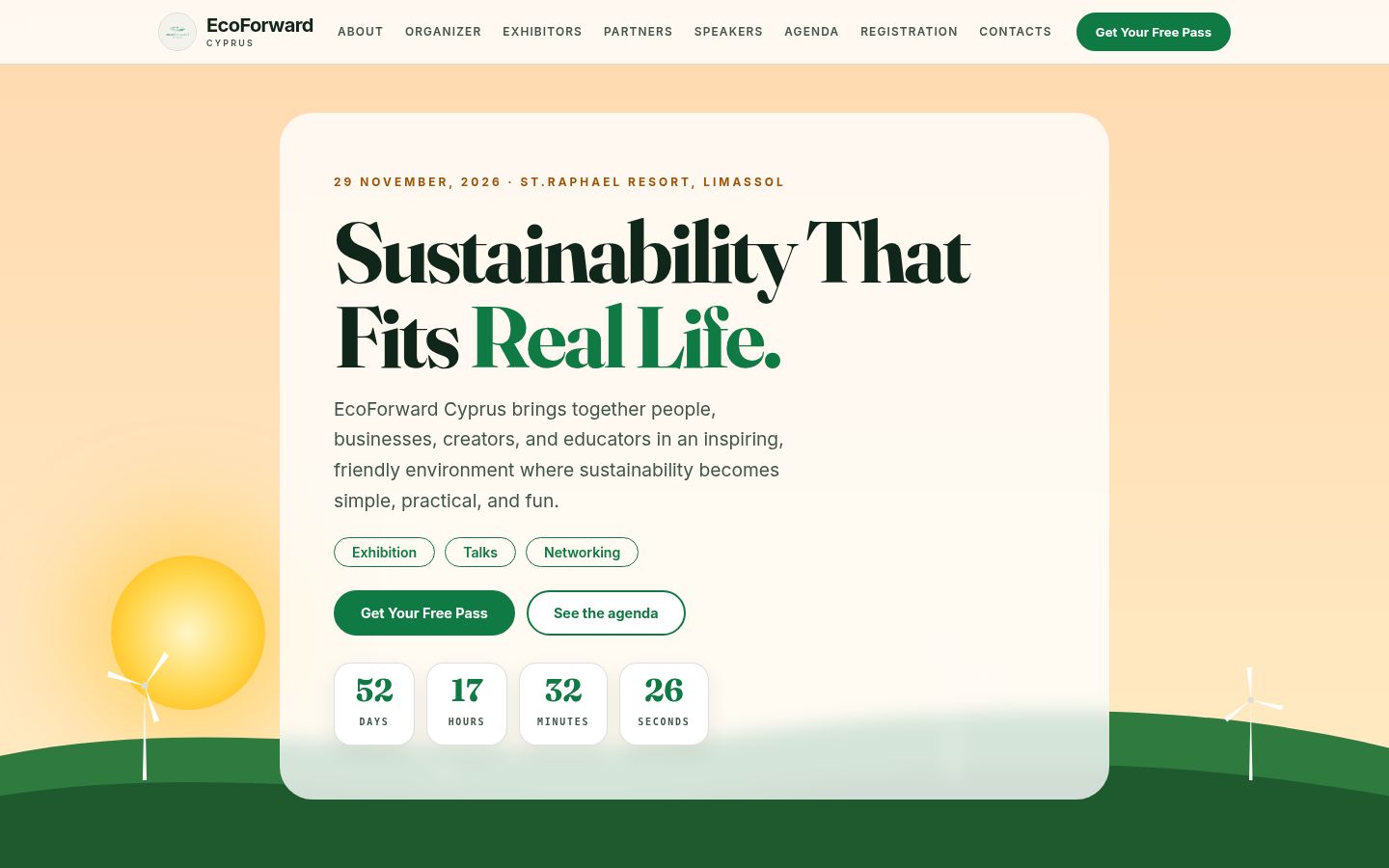 EcoForward Cyprus home page with countdown