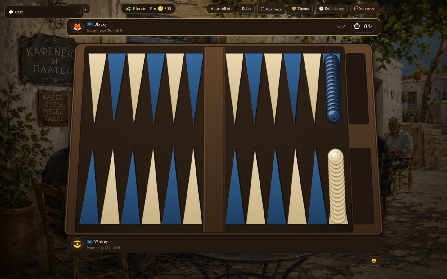 Plakoto game board with chat
