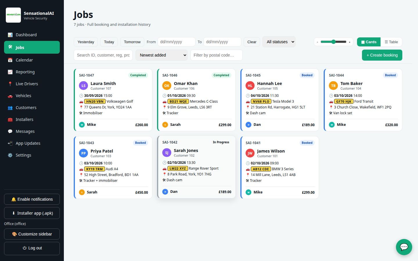 Jobs as cards